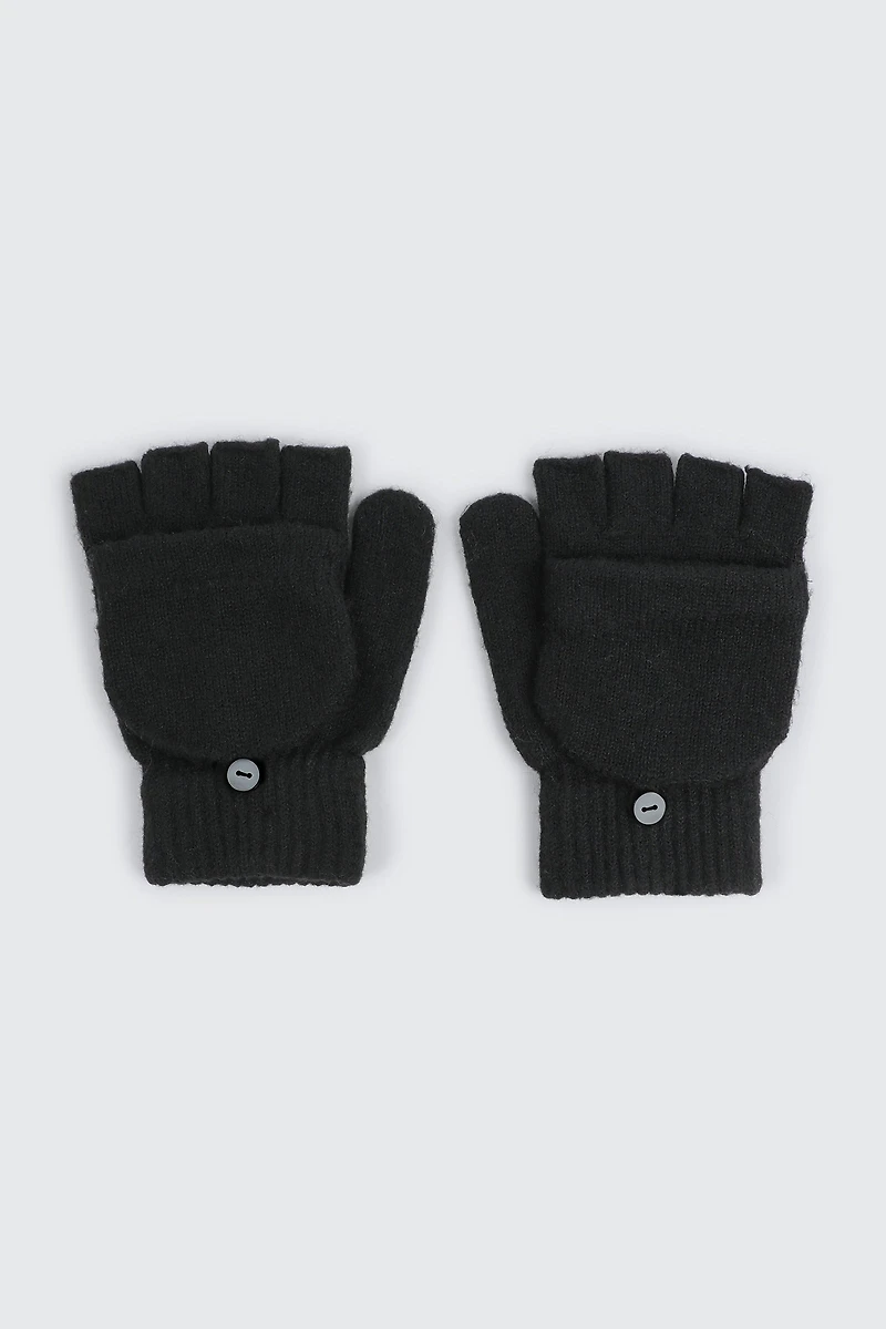 Ardene Convertible Mittens in Black | Polyester