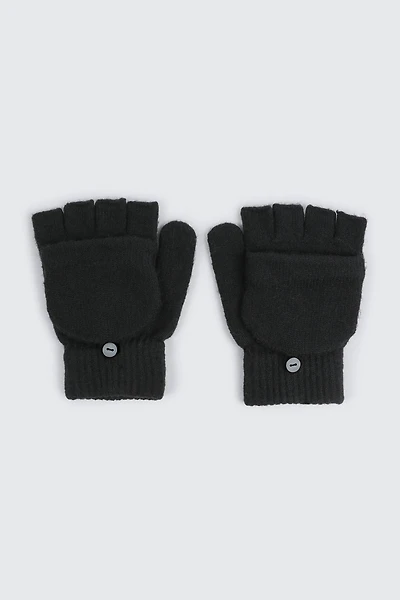 Ardene Convertible Mittens in Black | Polyester