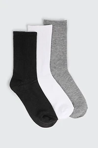 Ardene 3-Pack Ribbed Crew Socks in Grey | Polyester/Spandex
