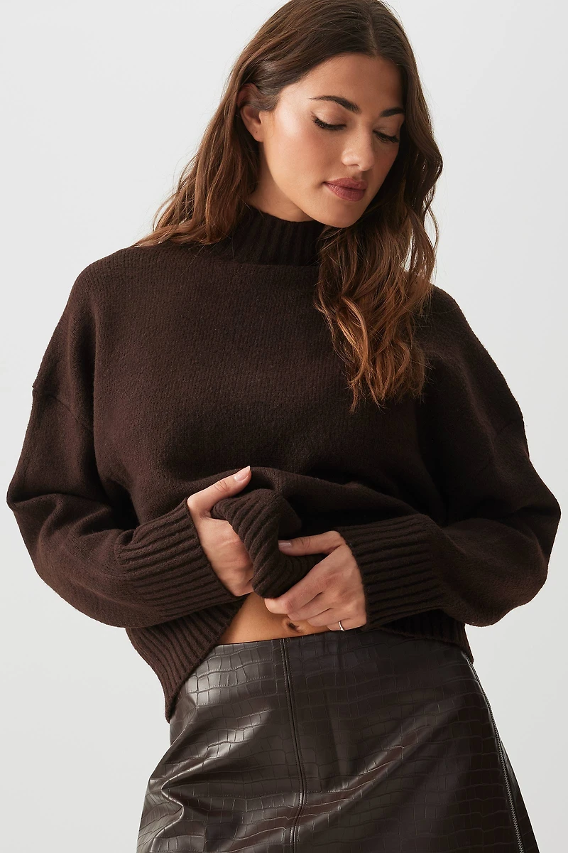 Ardene Mock Neck Sweater in Brown | Size | Polyester/Spandex
