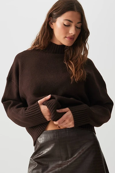 Ardene Mock Neck Sweater in Brown | Size | Polyester/Spandex