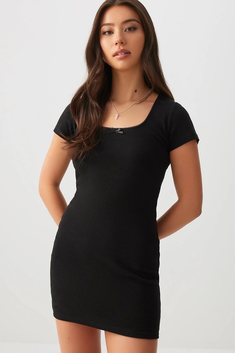 Ardene Square Neck Mini Bodycon Dress in Black | Size | Polyester/Elastane