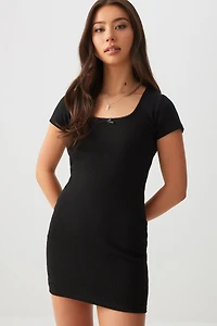Ardene Square Neck Mini Bodycon Dress in Black | Size | Polyester/Elastane
