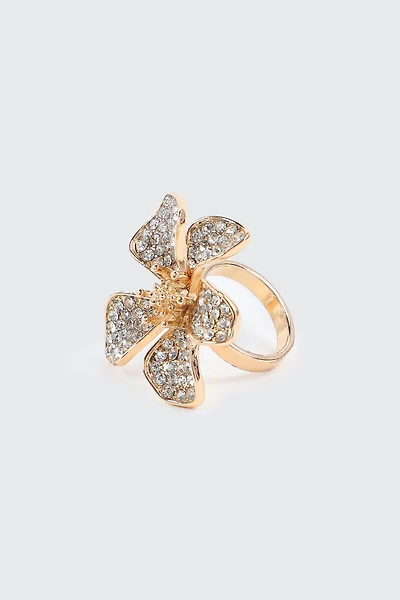 Ardene Embellished Hibiscus Ring in Gold | Size