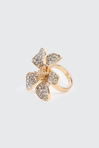 Ardene Embellished Hibiscus Ring in Gold | Size