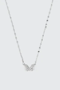 Collier papillon plaqué or blanc 14K