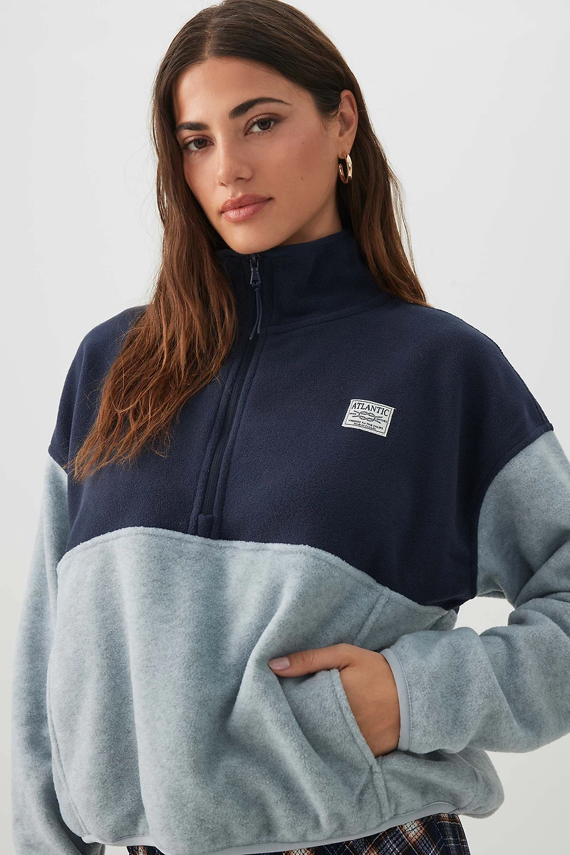 Chandail polaire demi-glissière à blocs de couleur