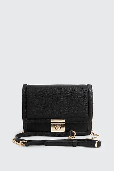 Ardene Structured Crossbody Bag in Black | Faux Leather/Polyester