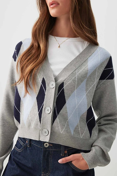 Ardene Crop V-Neck Cardigan in Grey | Size | Polyester/Nylon/Viscose