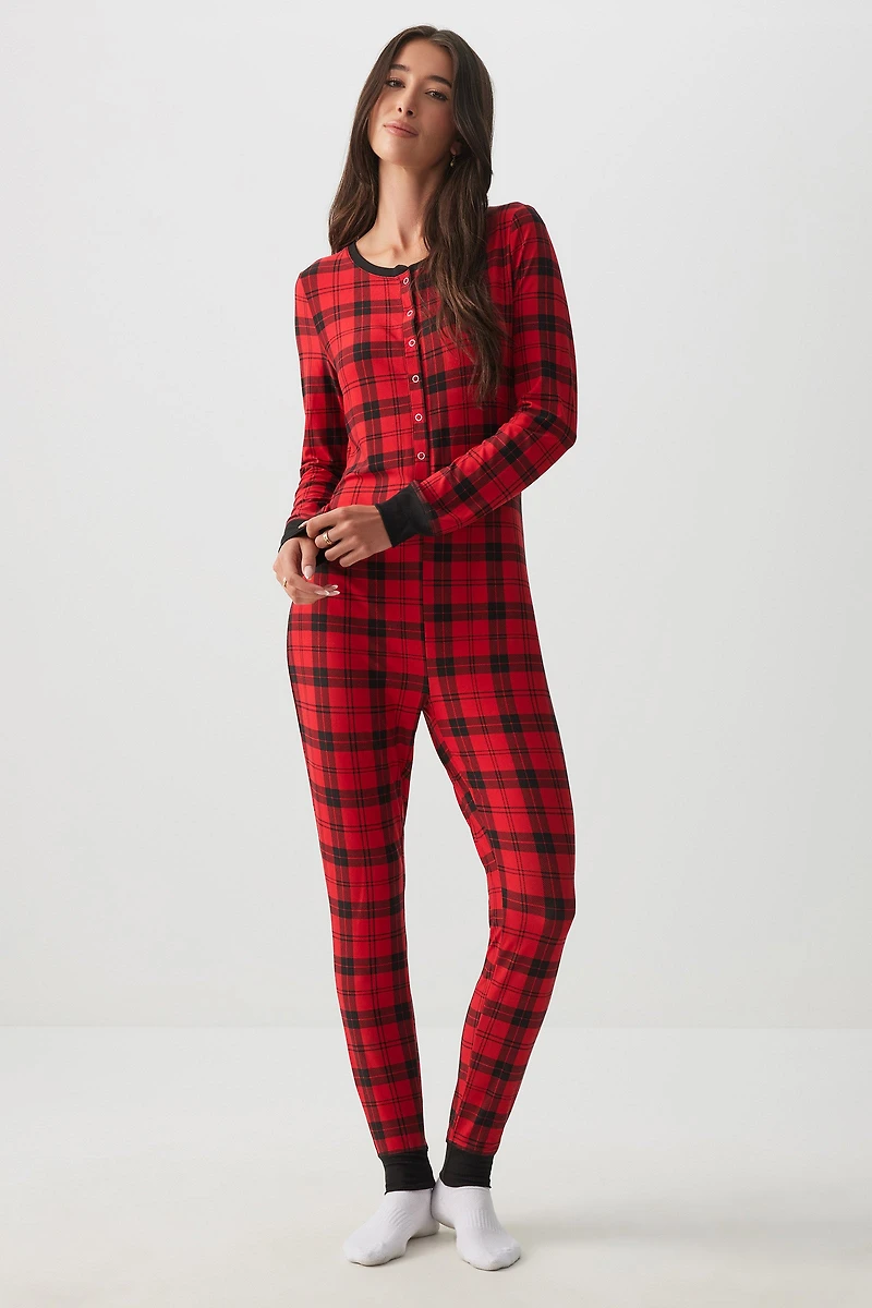 Ardene HUSHKNIT Onesie PJs in Red | Size | Polyester/Elastane | Eco-Conscious
