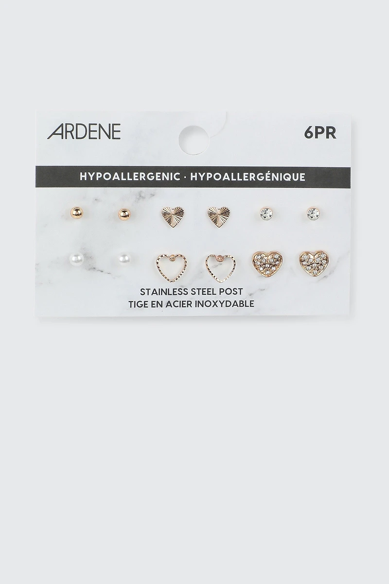 6 paires de clous à cœurs et perles