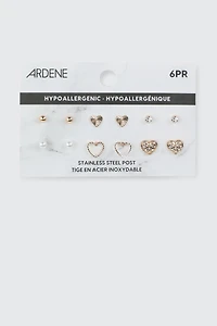 6 paires de clous à cœurs et perles