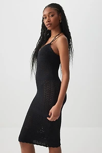 Ardene Crochet Midi Dress in Black | Size | Nylon/Cotton