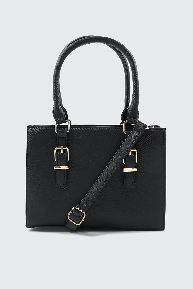 Ardene Tote Bag with Buckles in Black | Faux Leather/Polyester | Eco-Conscious