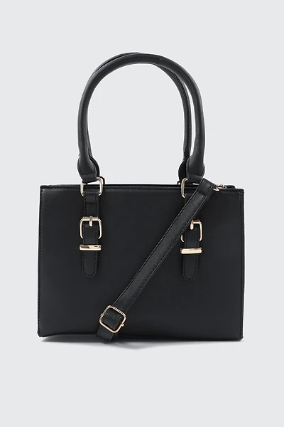 Ardene Tote Bag with Buckles in Black | Faux Leather/Polyester | Eco-Conscious