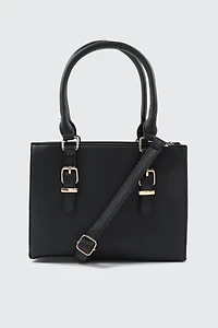 Ardene Tote Bag with Buckles in Black | Faux Leather/Polyester | Eco-Conscious