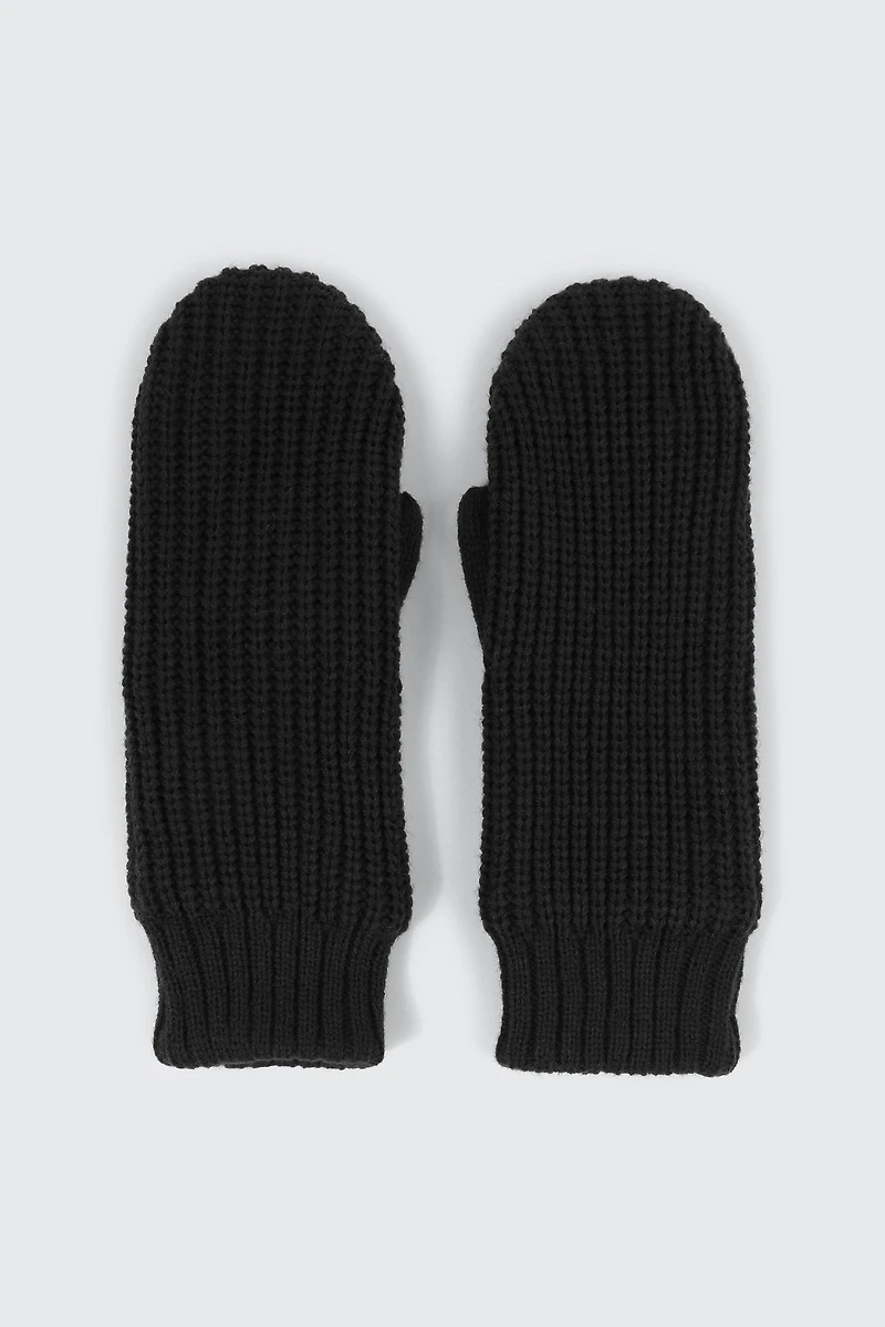 Ardene Fleece Lined Knit Mittens in Black | 100% Acrylic