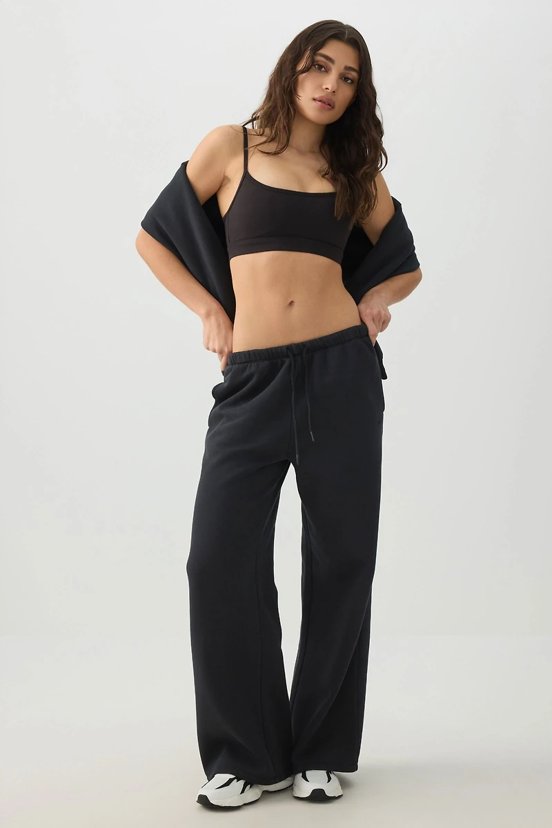 Ardene MADESOFT Fleece Straight Leg Sweatpants in Black | Size | Polyester/Cotton | Eco-Conscious