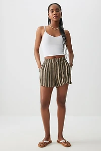 Ardene High Rise Crinkled Shorts in Brown | Size | Rayon
