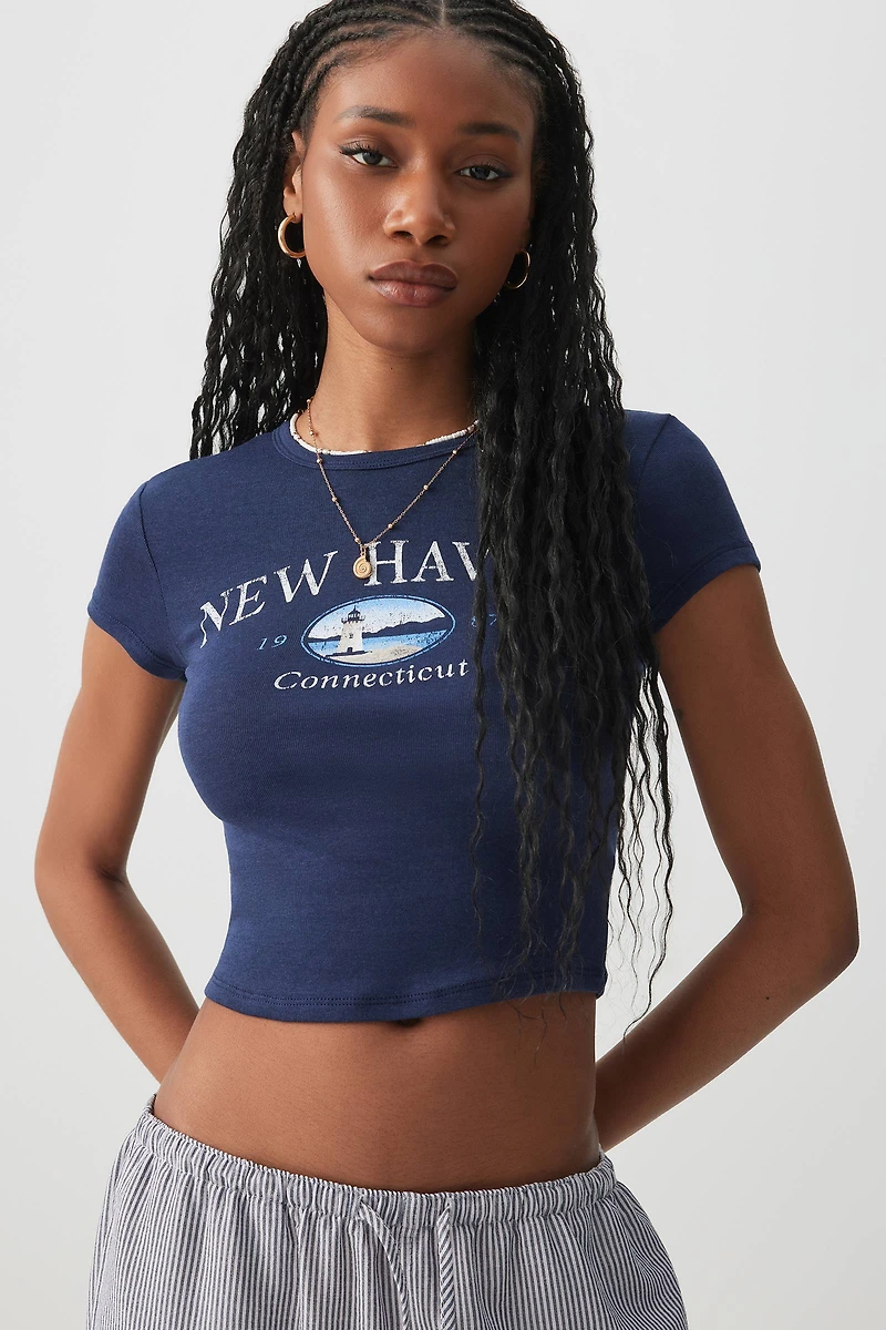 Ardene Graphic Baby T-Shirt in Dark Blue | Size Large | Cotton/Elastane