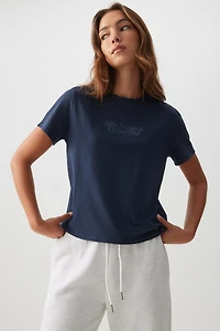 Ardene Short Graphic T-Shirt in Dark Blue | Size | 100% Cotton