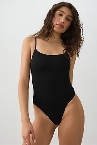 Ardene Seamless Bodysuit with Adjustable Straps in Black Licorice | Size | Nylon/Elastane | Eco-Conscious