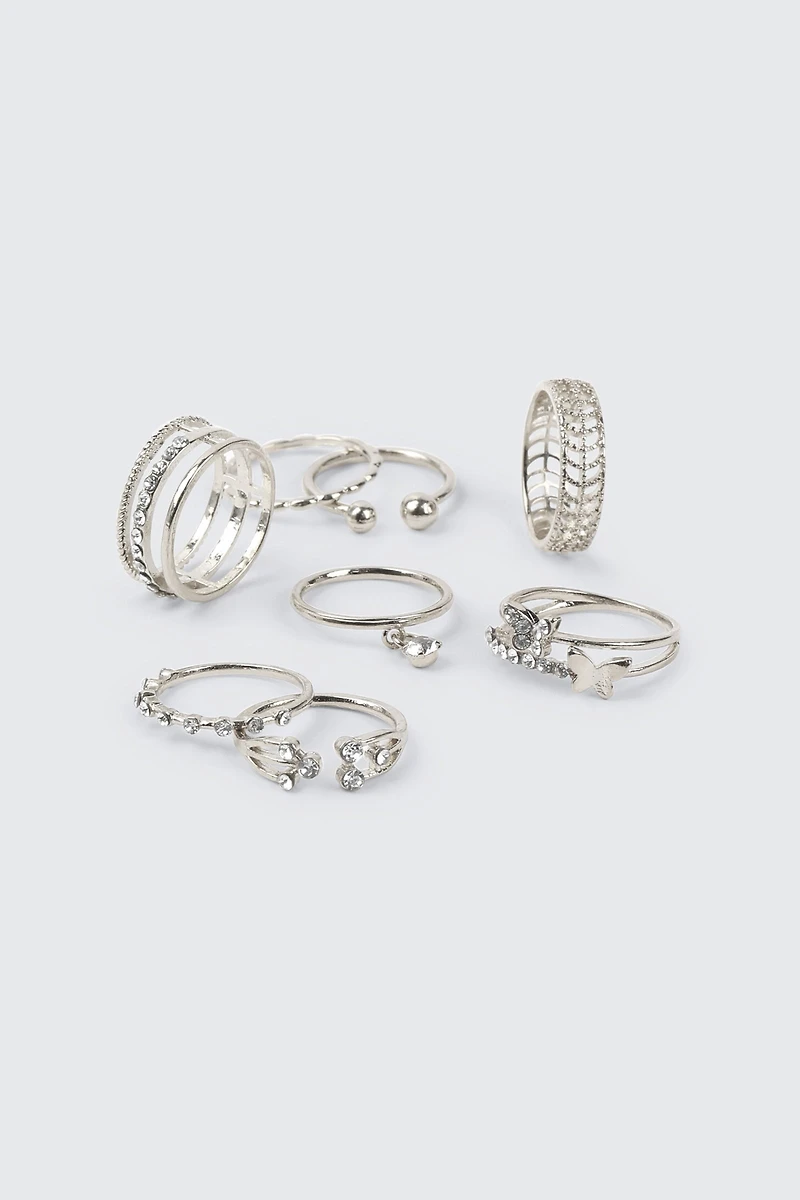 Lot de 10 bagues fines à cristaux