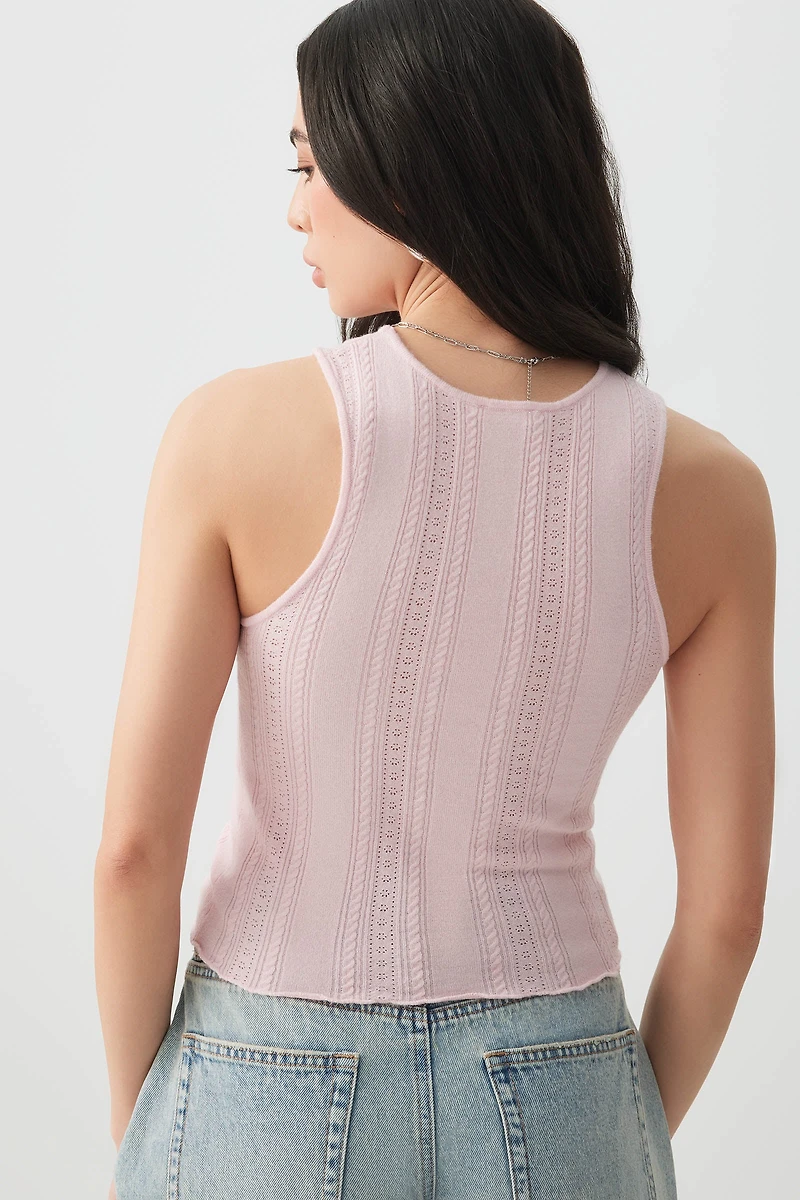 Camisole en pointelle à détail de bouton rose