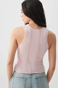 Camisole en pointelle à détail de bouton rose