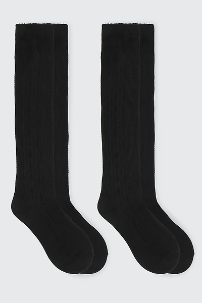 Ardene 2-Pack Knee High Cable Knit Socks in | Polyester/Spandex