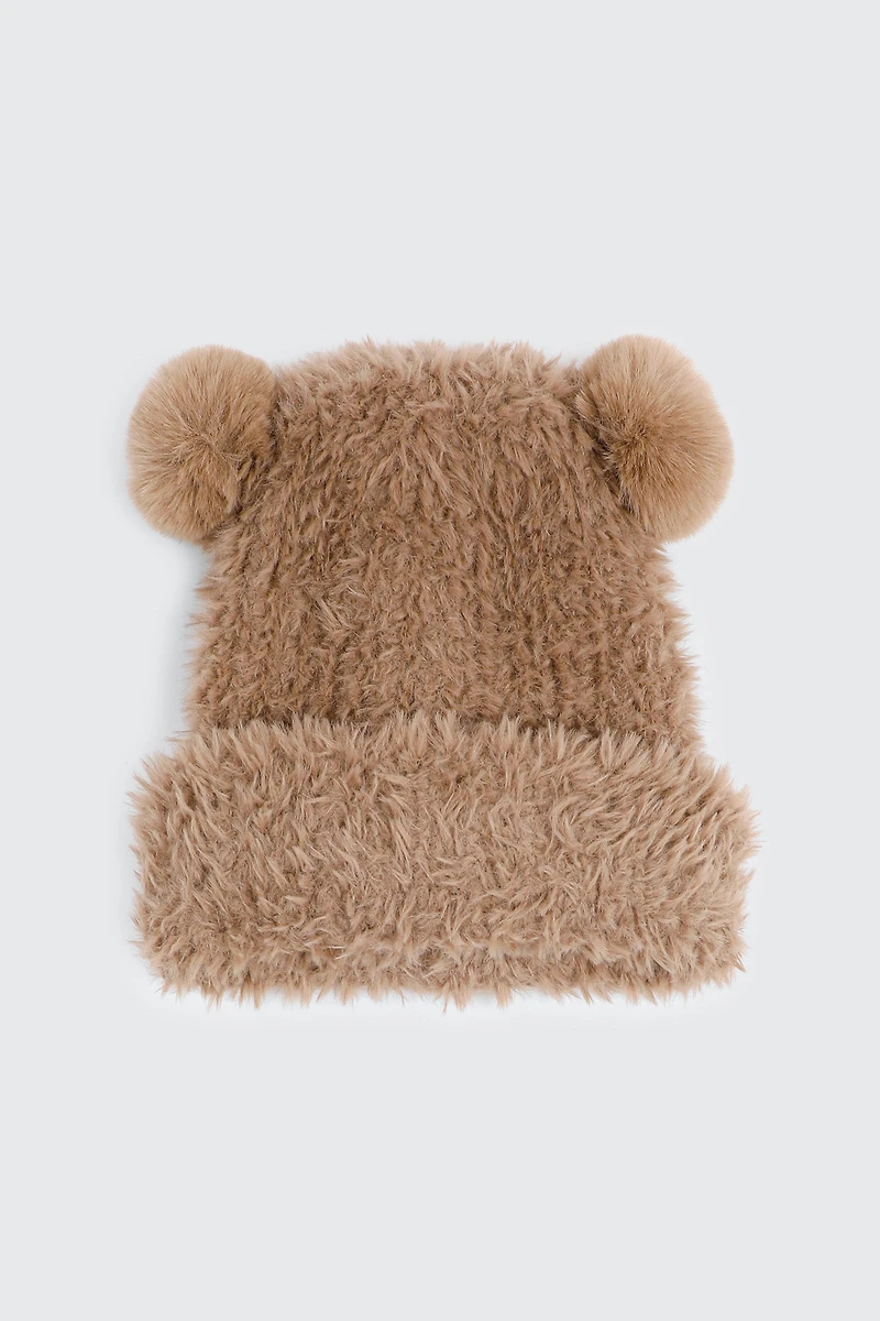 Ardene Faux Fur Beanie with Bear Ears in Brown | Polyester