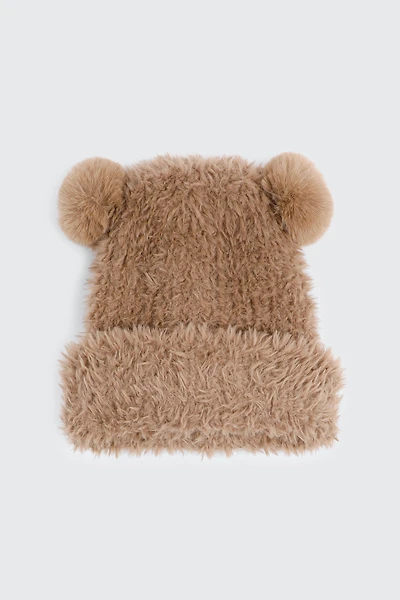 Ardene Faux Fur Beanie with Bear Ears in Brown | Polyester