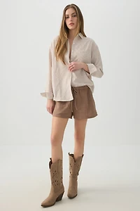 Ardene Woven Mid Rise Shorts in Brown | Size | 100% Cotton