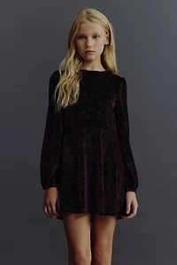 Ardene Kids Shiny Velvet Puff Sleeve Dress in Dark Purple | Size | Polyester/Elastane