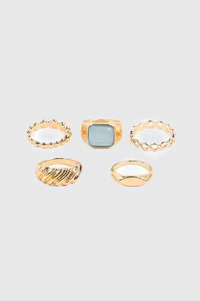 Ardene 5-Pack Rings with Seafoam Stone Detail in Gold | Size