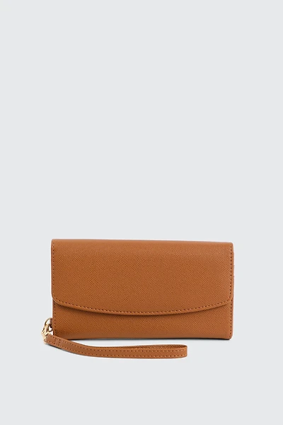 Ardene Rectangular Flap Wallet in Cognac | 100% Recycled Polyester | Eco-Conscious