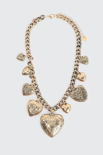Ardene Chunky Chain Necklace with Heart Pendants in Gold