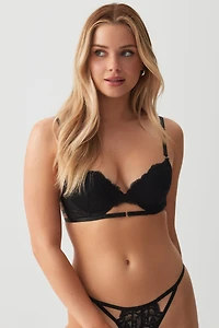 Ardene Lace Push Up Bra with Ring Detail in | Size 34D | Nylon/Spandex
