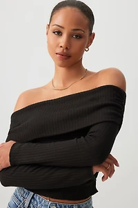 Ardene Off Shoulder Long Sleeve Top in Black | Size | Polyester/Elastane/Polyamide
