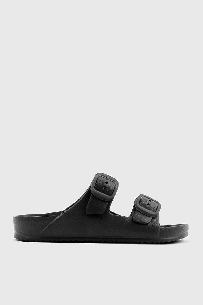 Ardene Two-Strap Slide Sandals in Black | Size