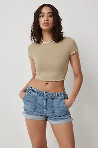 T-shirt ultracourt à bordures frisons