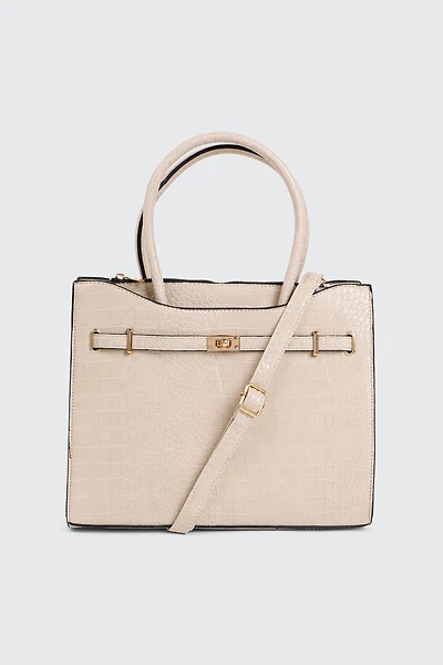 Ardene Croc Embossed Tote Bag in Beige | Faux Leather/Polyester