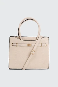 Ardene Croc Embossed Tote Bag in Beige | Faux Leather/Polyester
