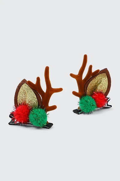 Ardene 2-Pack Reindeer Antler Hair Clips in Brown
