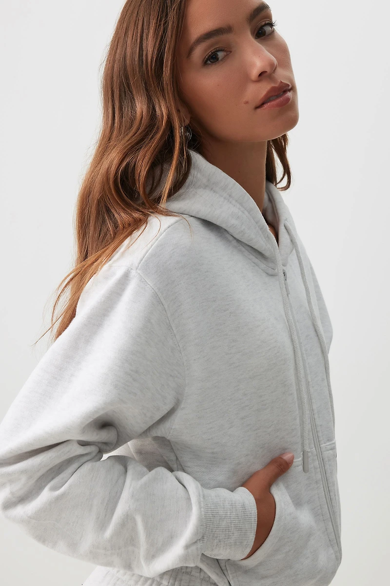 Ardene MADESOFT Fleece Short Zip Up Hoodie in Mushroom | Size | Polyester/Cotton | Eco-Conscious