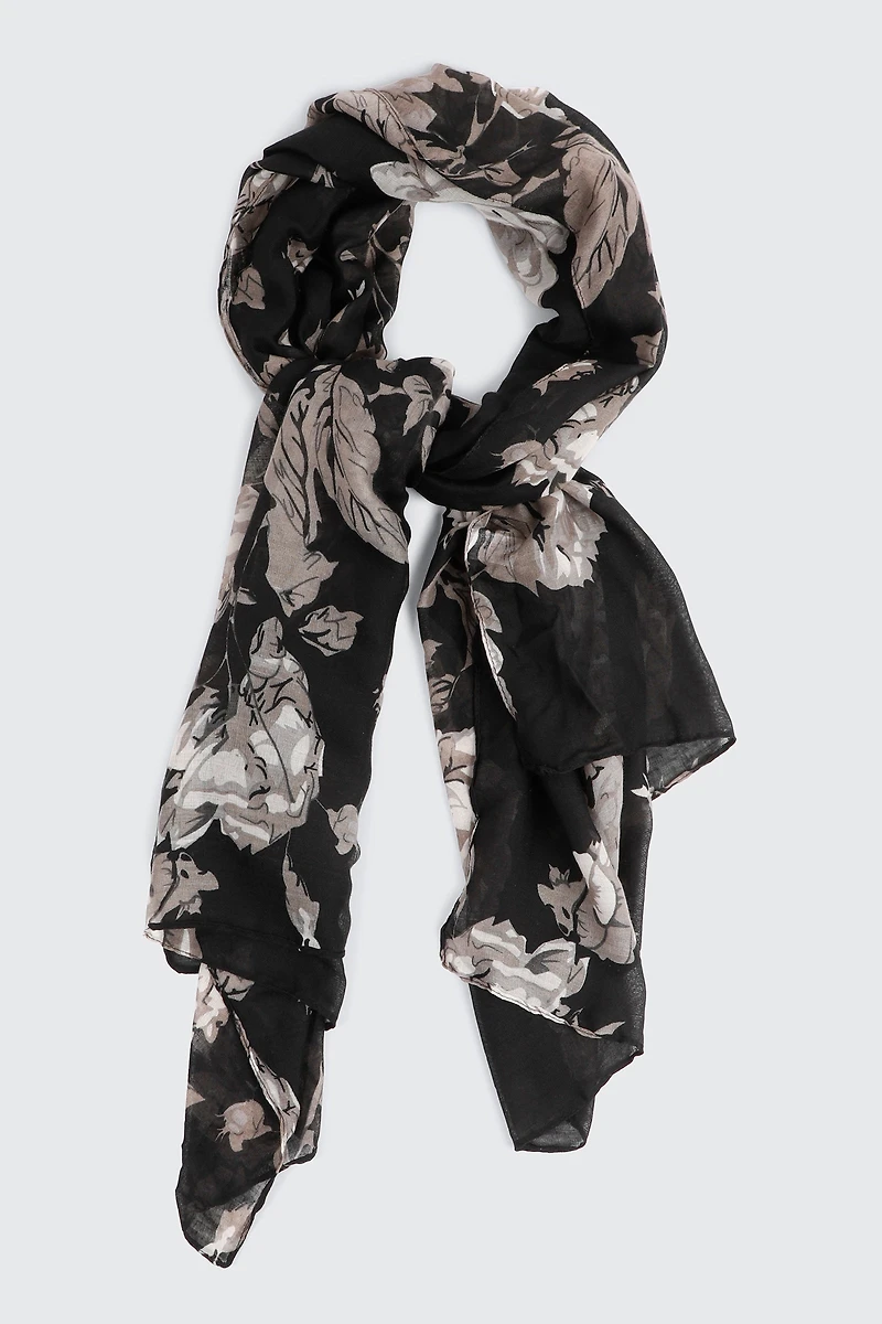 Ardene Floral Lightweight Scarf in Black | Polyester
