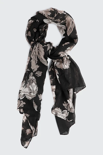 Ardene Floral Lightweight Scarf in Black | Polyester