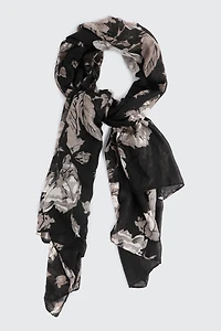 Ardene Floral Lightweight Scarf in Black | Polyester