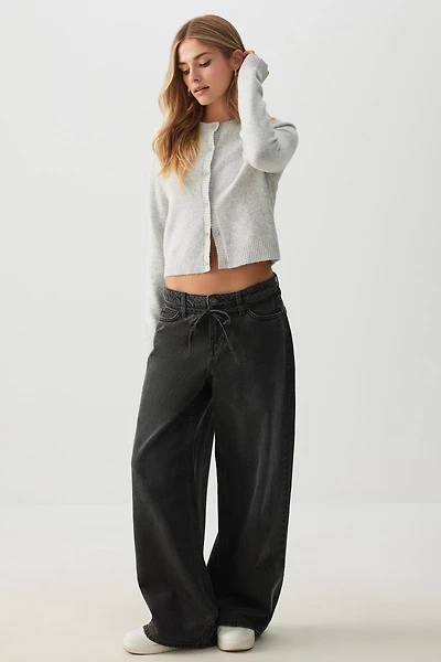 Ardene The Sunday Wide Leg Slouchy Belted Jean in | Size | 100% Cotton