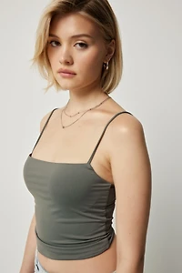Ardene Contour Spaghetti Strap Crop Tank Top in Khaki | Size XL | Elastane/Polyamide